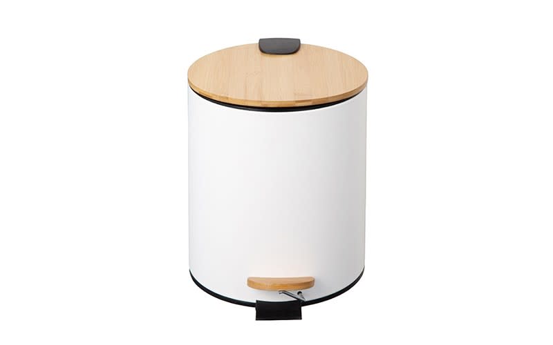 Cannon Trash Pedal Bin With Bamboo Lid - White