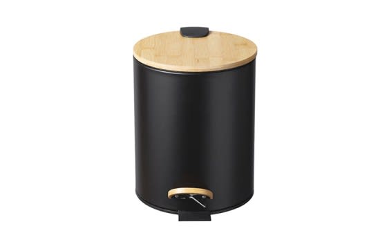 Cannon Trash Pedal Bin With Bamboo Lid - Black