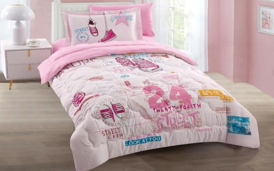 Valentini Kids Comforter Bedding Set 4 PCS - Cream & Pink