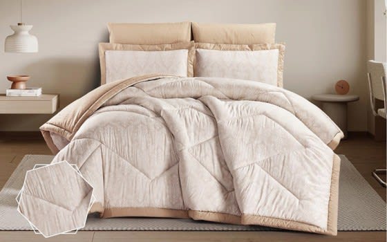 Yetta Cotton Comforter Bedding Set 4 Pcs - Single L.Beige 