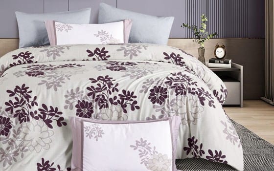 Virginia Cotton Quilt Cover Bedding Set 6 PCS Without Filling - King Beige & Purple