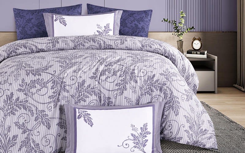 Virginia Cotton Quilt Cover Bedding Set 6 PCS Without Filling - King L.Grey & Purple