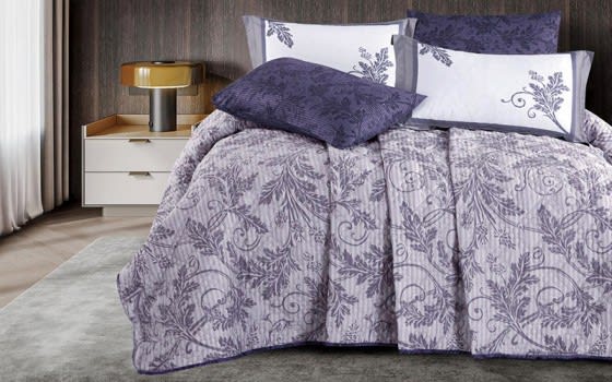 Virginia Cotton BedSpread Set 6 PCS - King L.Grey & Purple