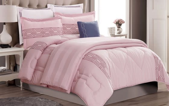 Reemas Embroidered Comforter Bedding Set with filling & Duvet cover without Filling 8 PCS - King Pink