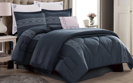 Reemas Embroidered Comforter Bedding Set with filling & Duvet cover without Filling 8 PCS - King D.Grey