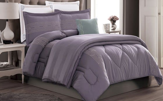 Reemas Embroidered Comforter Bedding Set with filling & Duvet cover without Filling 8 PCS - King Grey