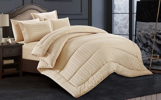 Lovely Stripe Hotel Comforter Bedding Set 6 PCS - King Beige