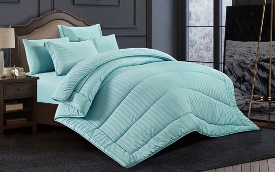 Lovely Stripe Hotel Comforter Bedding Set 6 PCS - King Turquoise