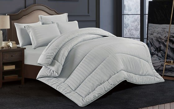 Lovely Stripe Hotel Comforter Bedding Set 4 PCS - Single Grey