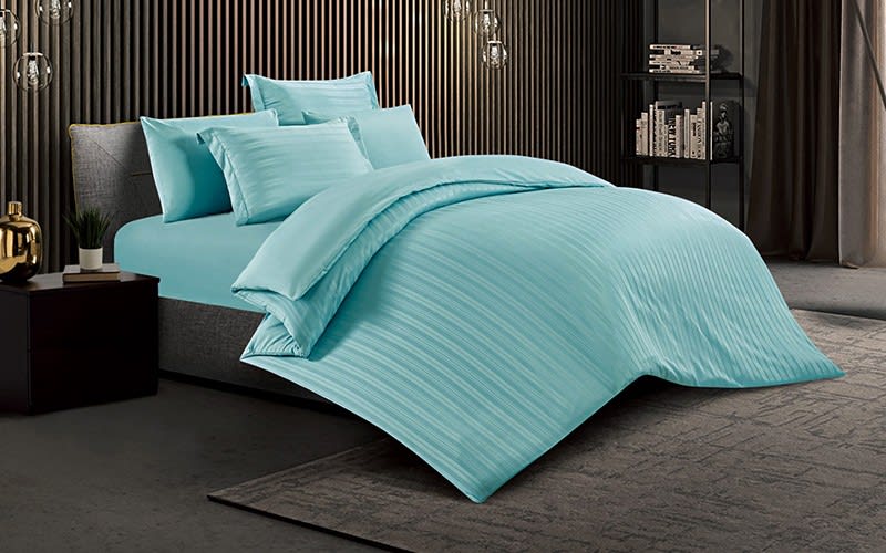 Lovely Stripe Quilt Cover Bedding Set Without Filling 6 PCS - King Turquoise