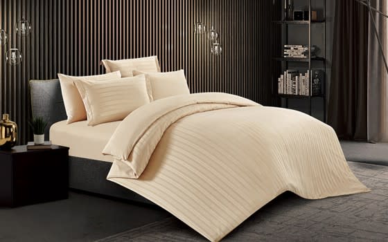 Lovely Stripe Quilt Cover Bedding Set Without Filling 6 PCS - King Beige