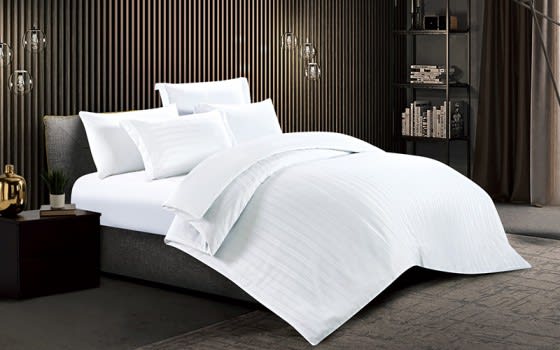 Lovely Stripe Quilt Cover Bedding Set Without Filling 6 PCS - King White