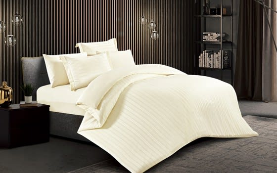 Lovely Stripe Quilt Cover Bedding Set Without Filling 4 Pcs - Single Cream