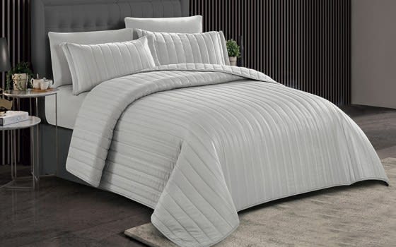 Lovely Stripe BedSpread Set 6 Pcs- King Grey