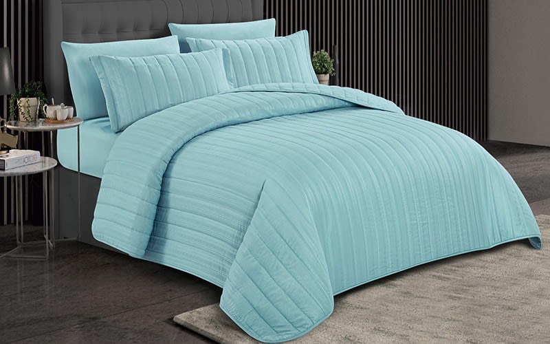 Lovely Stripe BedSpread Set4 Pcs- Single Turquoise