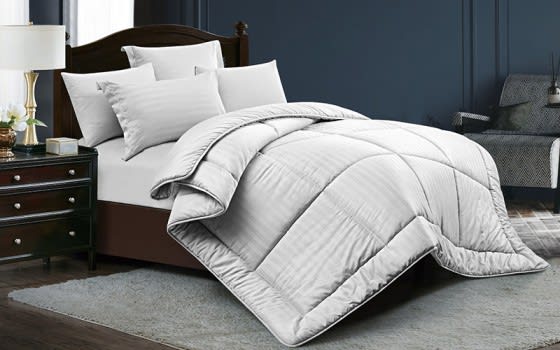 Ultimate Stripe Hotel Comforter Bedding Set 4 PCS - Single L.Grey