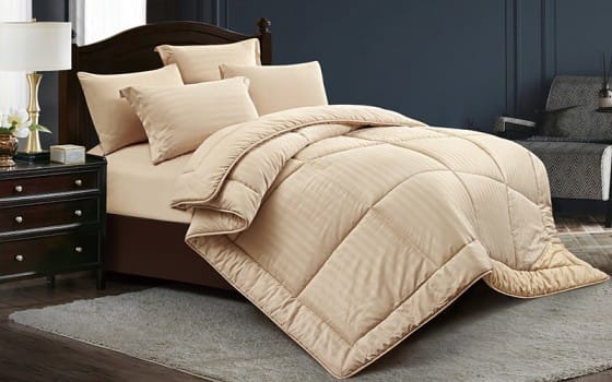 Ultimate Stripe Hotel Comforter Bedding Set 4 PCS - Single Beige