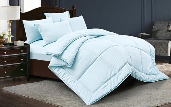 Ultimate Stripe Hotel Comforter Bedding Set 4 PCS - Single L.Blue