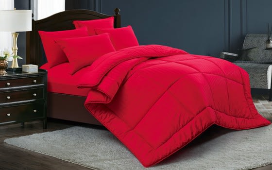 Ultimate Stripe Hotel Comforter Bedding Set 4 PCS - Single Red