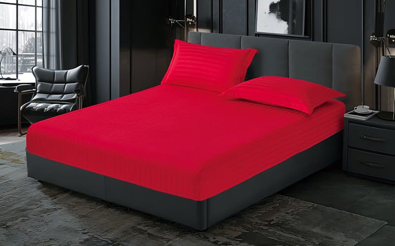 Ultimate Hotel Stripe Bedsheet Set 3 PCS - King Red