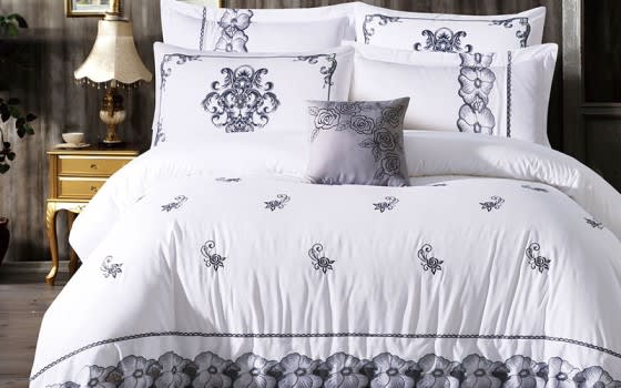 Valeria Embroidered Comforter Bedding Set 7 PCS - King White 