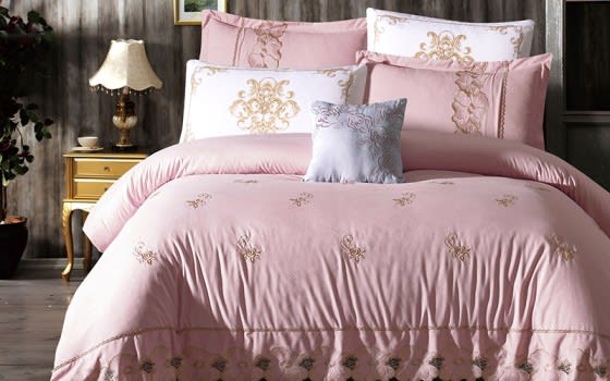 Valeria Embroidered Comforter Bedding Set 7 PCS - King Pink