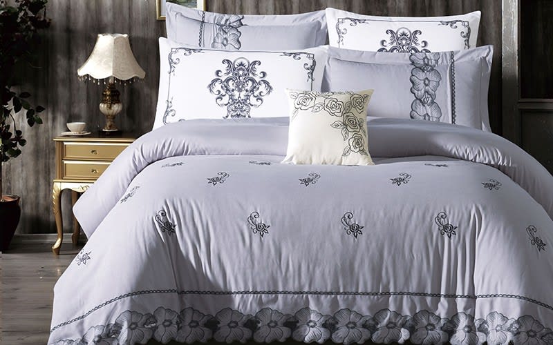 Valeria Embroidered Comforter Bedding Set 7 PCS - King L.Grey