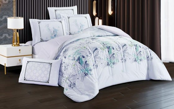 Grove Comforter Bedding Set 4 Pcs - Single White & Turquoise