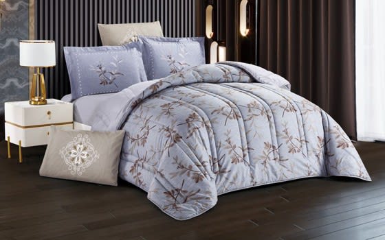 Grove Comforter Bedding Set 4 Pcs - Single L.Grey & Brown