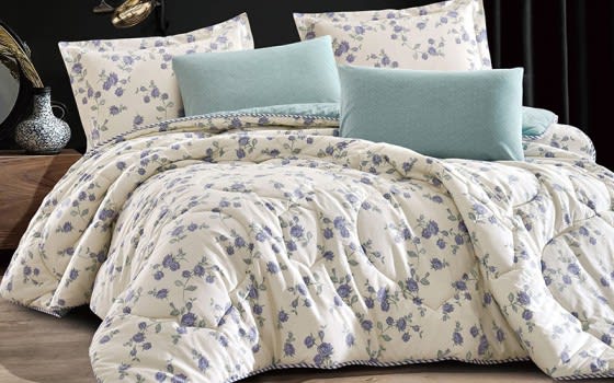 Mali Cotton Comforter Bedding Set 6 PCS - King Cream & Purple