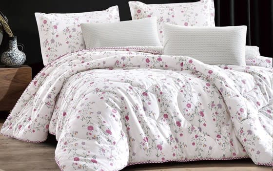 Mali Cotton Comforter Bedding Set 6 PCS - King White & Pink