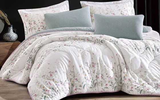 Mali Cotton Comforter Bedding Set 6 PCS - King White & Green