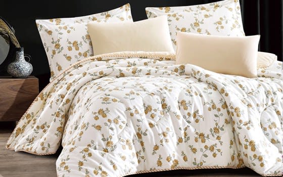 Mali Cotton Comforter Bedding Set 6 PCS - King White & Orange