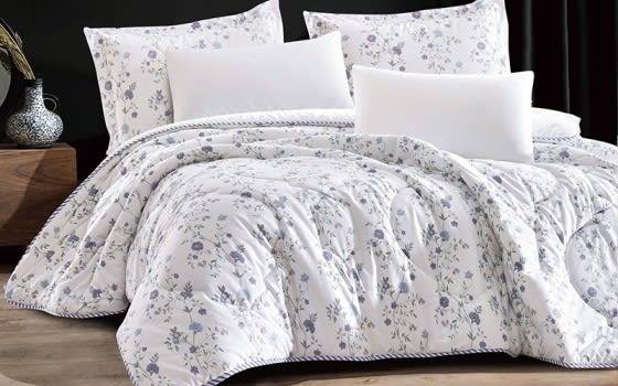 Mali Cotton Comforter Bedding Set 6 PCS - King White & Blue