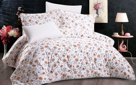 Milan Cotton Comforter Bedding Set 6 PCS - King White & Orange