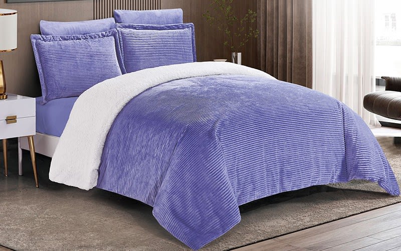 Snow White Velvet Comforter Bedding Set 6 PCS - Queen Purple