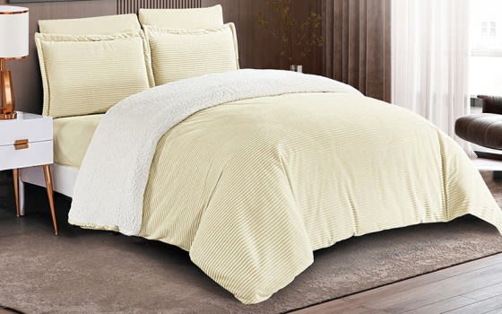 Snow White Velvet Comforter Bedding Set 6 PCS - Queen Cream