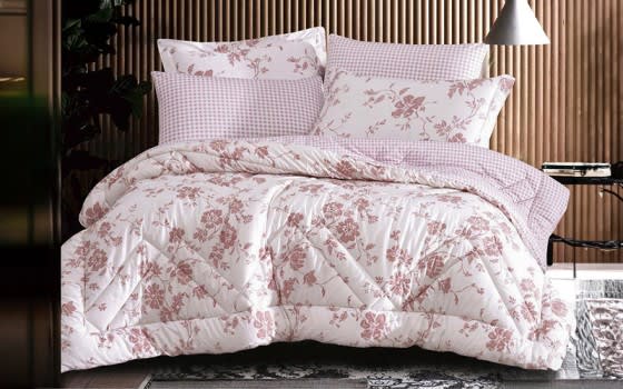 Alinta Cotton Comforter Bedding Set 6 PCS - King White & Peach