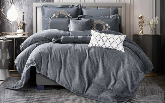 Sirena Quilt Cover Set With Filling Cotton Jacquard 10 PCS - King Grey