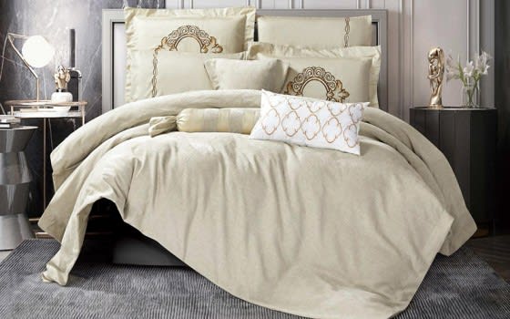 Sirena Quilt Cover Set With Filling Cotton Jacquard 10 PCS - King Beige