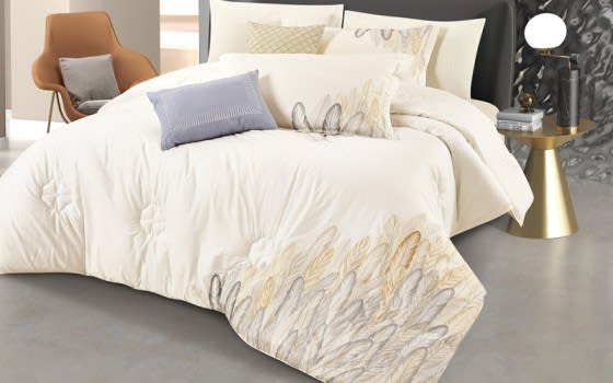 Crown Cotton Embroidered Comforter Bedding Set 8 PCS - King Cream