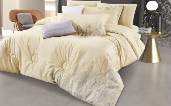 Crown Cotton Embroidered Comforter Bedding Set 8 PCS - King Beige
