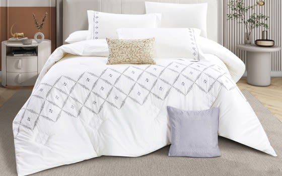 Crown Cotton Embroidered Comforter Bedding Set 8 PCS - King White
