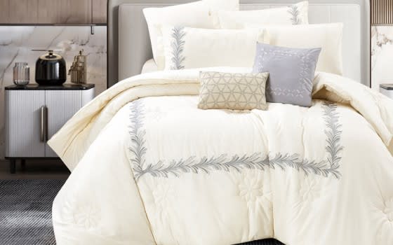 Crown Cotton Embroidered Comforter Bedding Set 8 PCS - King Cream