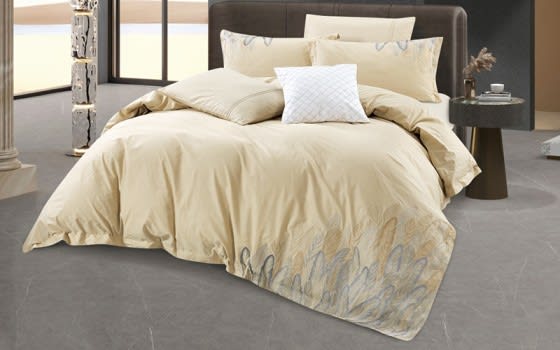 Crown Embroidered Cotton Quilt Cover Bedding Set Without Filling 7 PCS - King Beige
