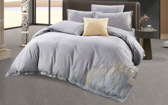Crown Embroidered Cotton Quilt Cover Bedding Set Without Filling 7 PCS - King Grey