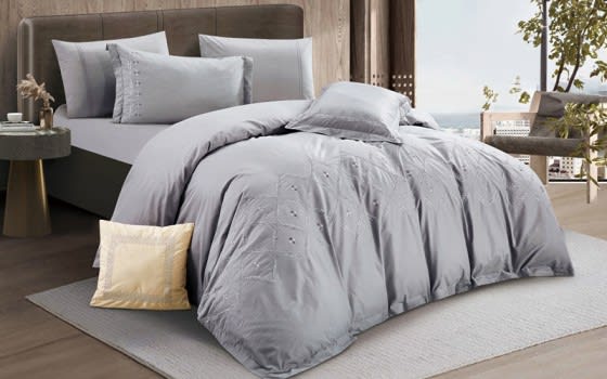 Crown Embroidered Cotton Quilt Cover Bedding Set Without Filling 7 PCS - King Grey