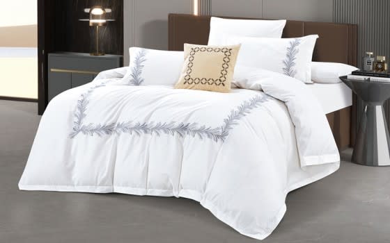 Crown Embroidered Cotton Quilt Cover Bedding Set Without Filling 7 PCS - King White