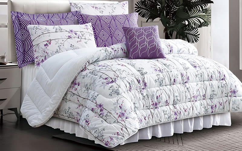 Lana Comforter Bedding Set 8 PCS - King White & Purple