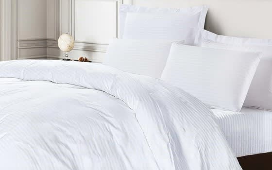 Highcrest Cotton Stripe Hotel Quilt Cover With Filling 7 PCS - King White